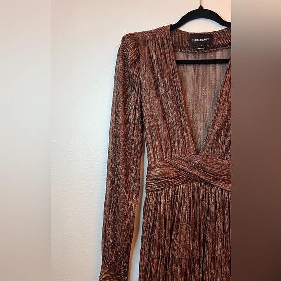 LIKE NEW Sabina Musayev brown metallic tiered dress size small retail $400-$500 - Picture 4 of 13